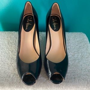 Cole haan peep toe patent leather pumps heels in black. Size 8.5